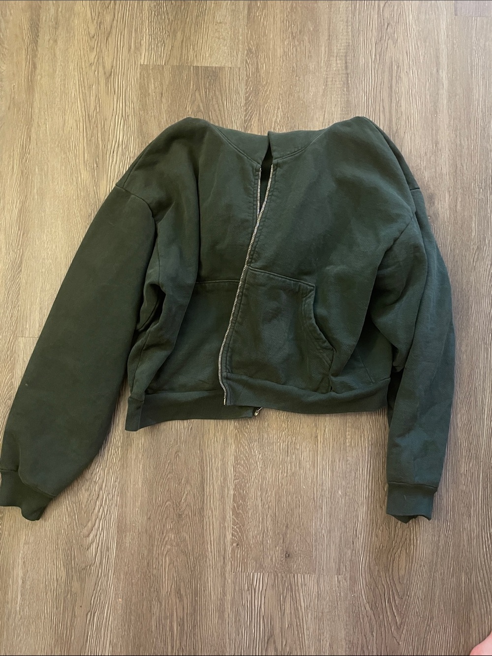 Los Angeles Apparel Olive Green Cropped Zip Hoodie